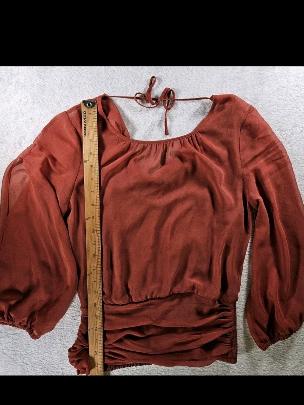 White House Black Market Sheer Long Sleeve Surplice Poplin Shirt Red Ochre New 6 - Picture 7 of 10